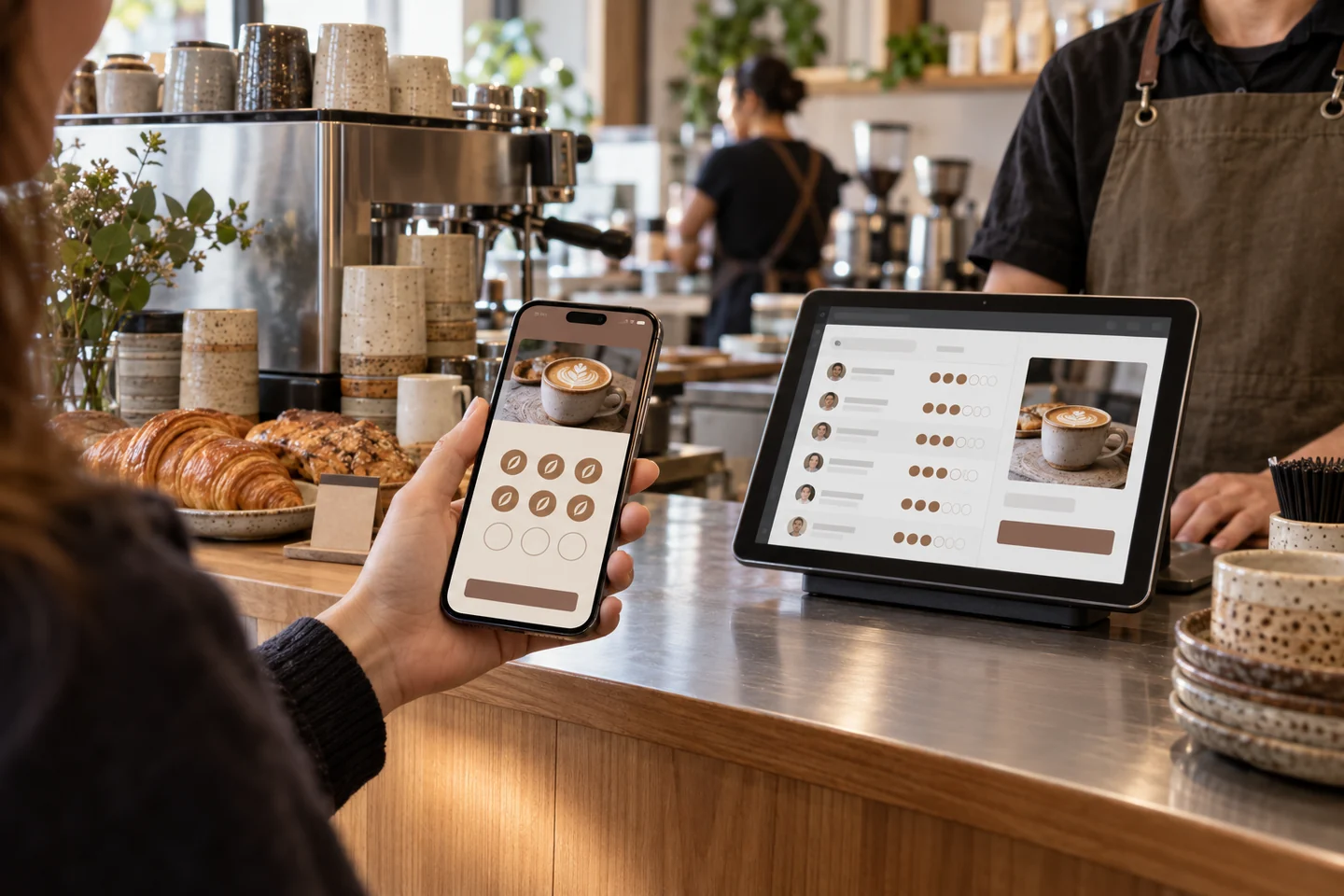 Tarjeta digital de fidelización y panel de validación para cafetería